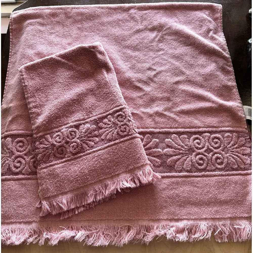 Vintage Cannon Santa Cruz Bath Towel & Hand Dusty Pink Monticello Retro
